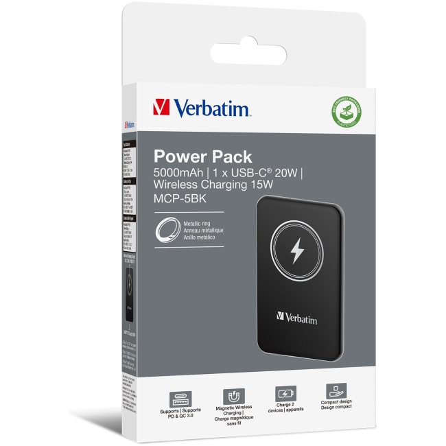 Verbatim Wireless Magnetic Slim Powerbank Qi2 15W 5000mAh Black - Image 2