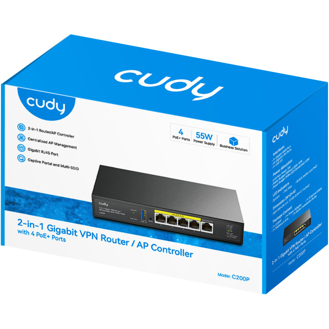 Cudy Router/AP Controller Gigabit Cloud Managed VPN with 4 Poe+ Ports C200P - Image 2