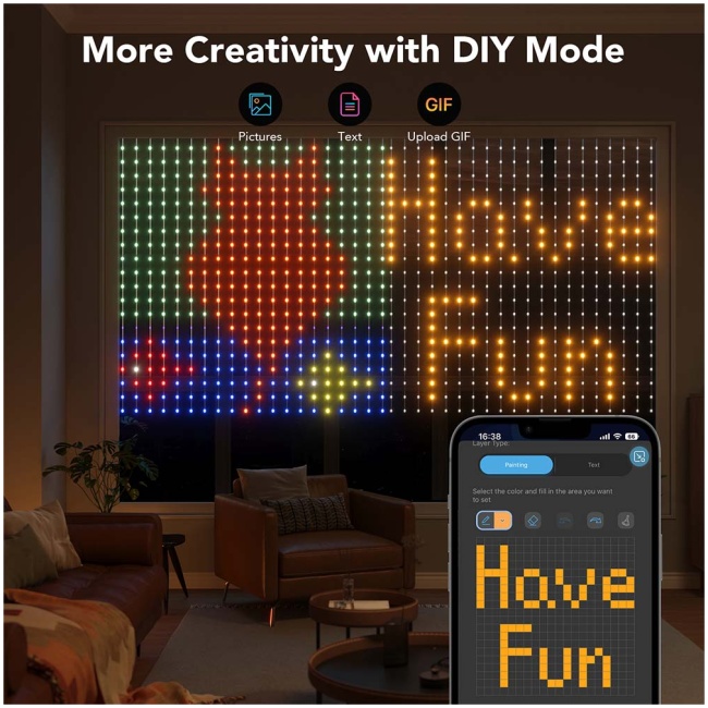 Govee LED Light Curtain Lights WiFi & BT RGBIC 1.5x1.5m IP65 (NETFLIX) - Image 4