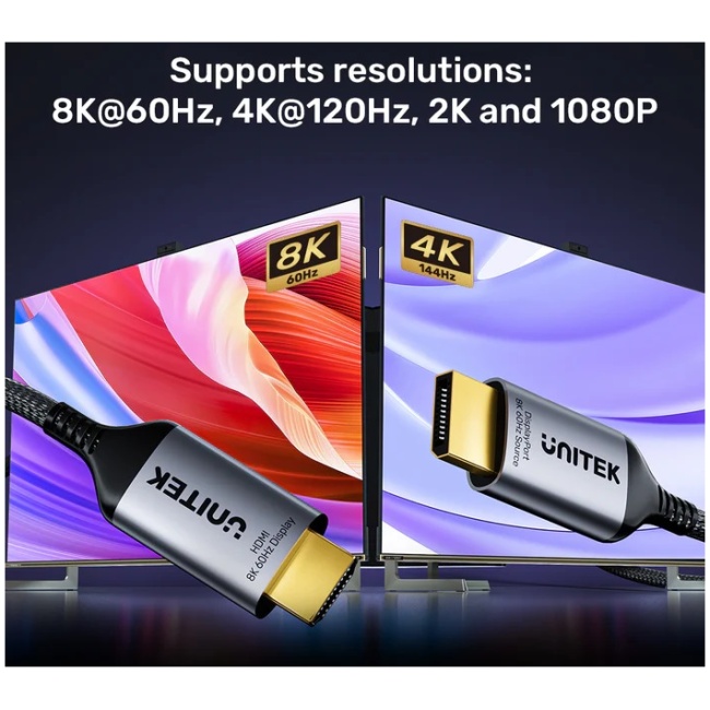 Unitek DisplayPort 1.4 to HDMI 2.1 Cable 8K60Hz 1.8m V1610A02 - Image 5