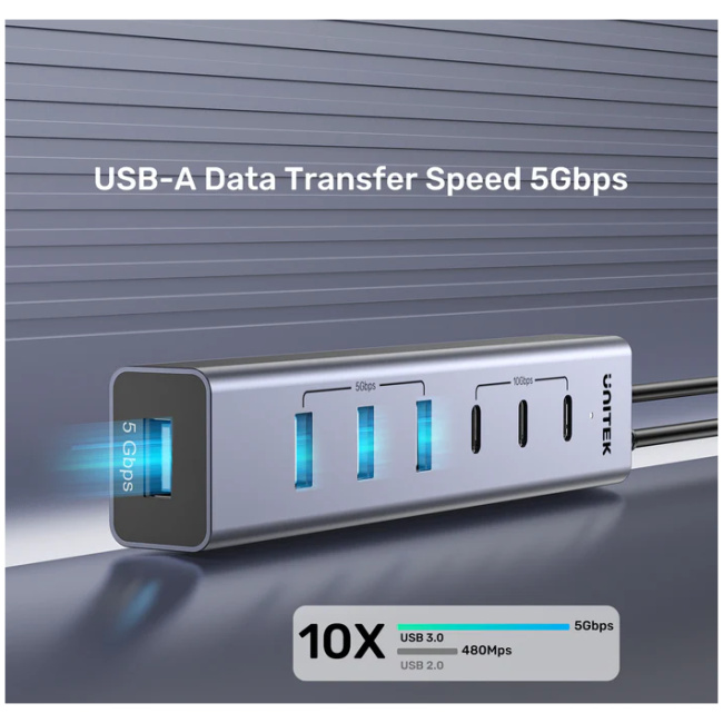 Unitek H1335A 7-Port USB-C Hub with 3xUSB-C 4xUSB-A & Power Supply - Image 10