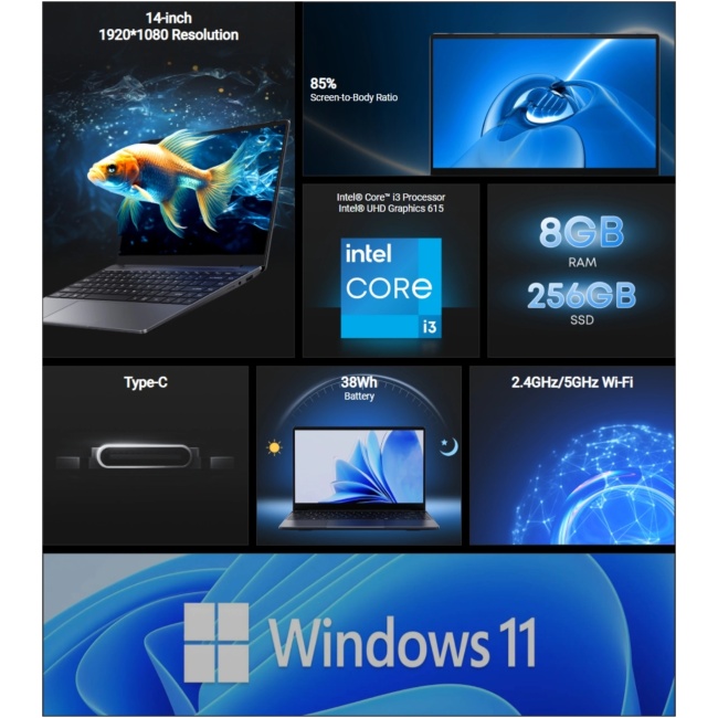 Chuwi Laptop CoreBook 14'' i3-10100Y 8GB RAM + 256GB SSD Windows 11 Pro - Image 2