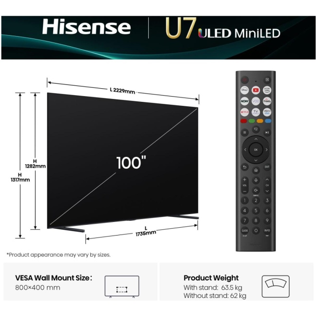 Hisense 100U7Q 100'' 4K Smart QLED MINI LED 144hz TV - Image 12