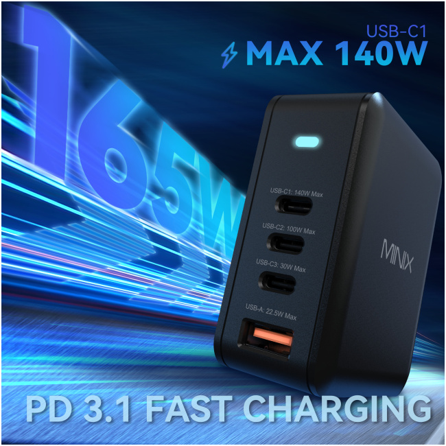 MINIX GaN Wall Charger Travel 165W 3 xUSB-C/1xUSB-A P165 - Image 3