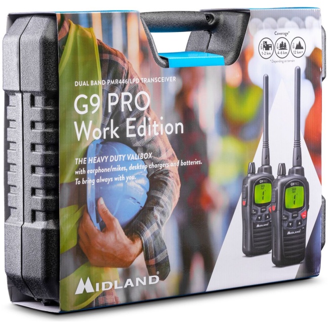 Midland G9 Pro Work Edition Valibox Includes 2x G9 Pro with Long Antenna, 2x Earphones & Carry Case - Image 4