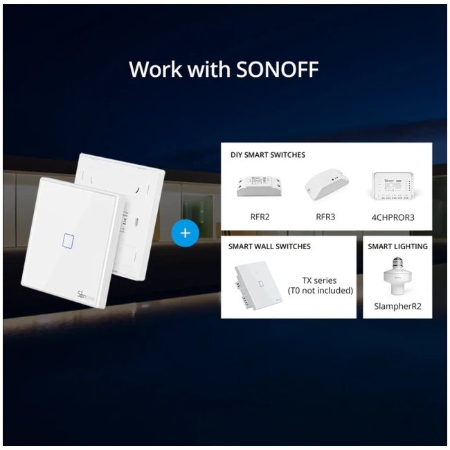Sonoff T2EU1C-RF Smart Wall Touch Switch 1-Button White - Image 3