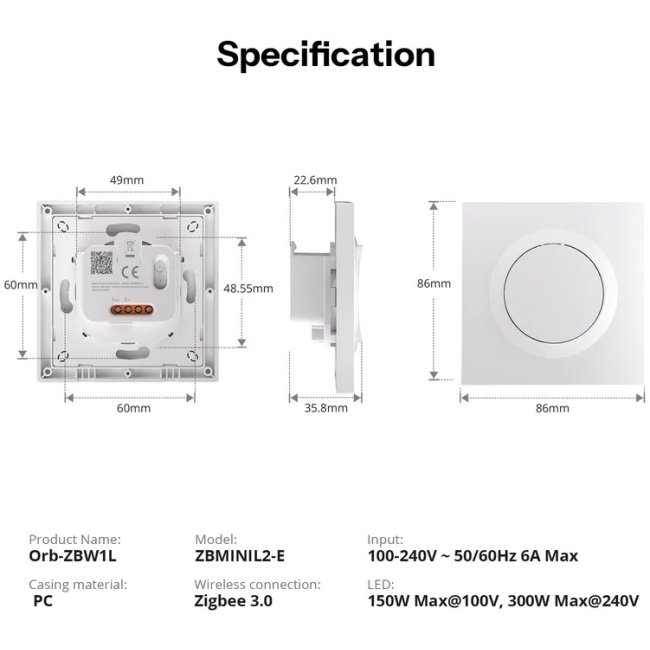 Sonoff Zigbee Smart Wall Mechanical Switch 1-Button White - Image 6