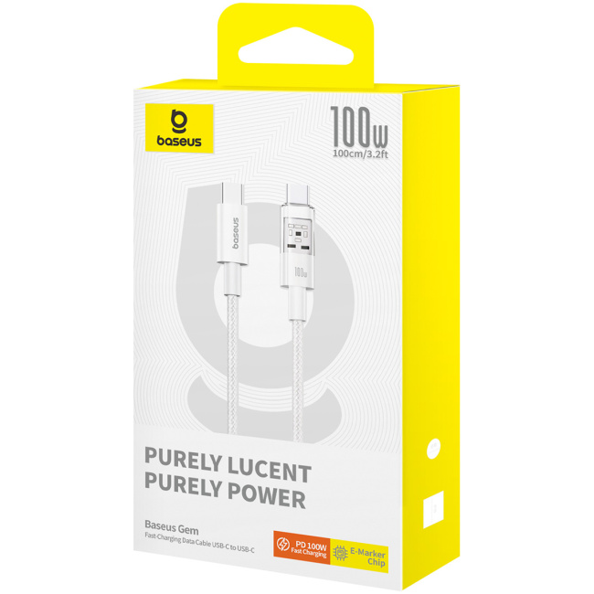 Baseus Cable USB-C to USB-C Gem Series 100W 2.0m White - Image 7