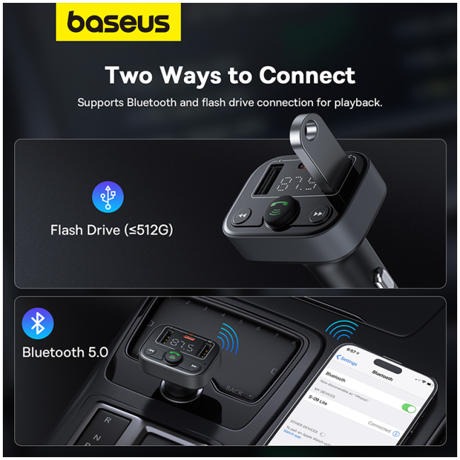 Baseus S09 Lite Car FM Transmitter-Charger USB/BT/SD 18W - Image 4