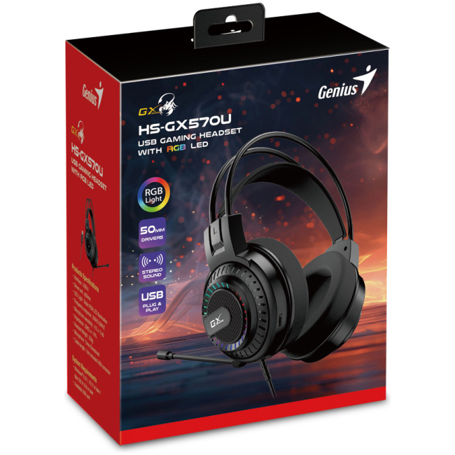 Genius Gaming Headset USB RGB Stereo 50mm HS-GX570U - Image 3