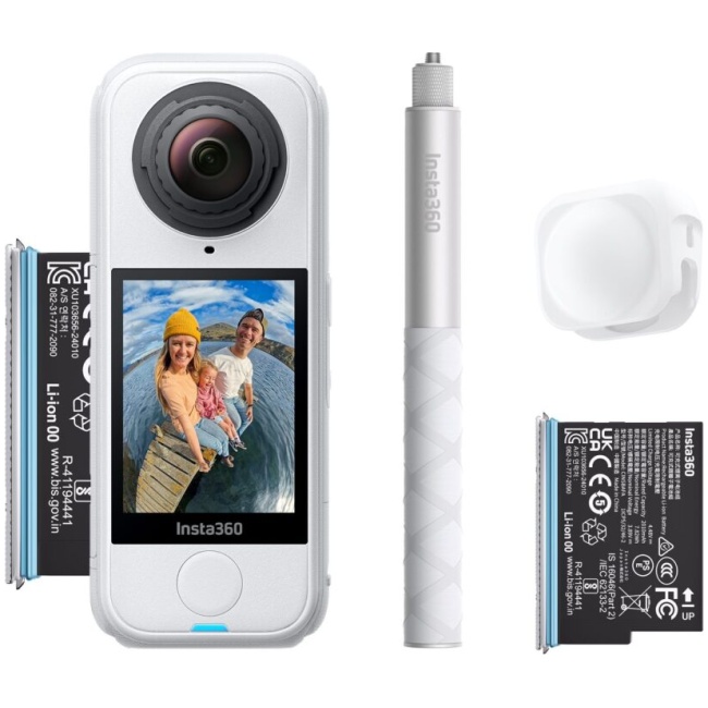 Insta360 X4 Air Starter Bundle White - Lightweight 8K 360 AI Act Cam Selfie stick,2xbattery,lens cap