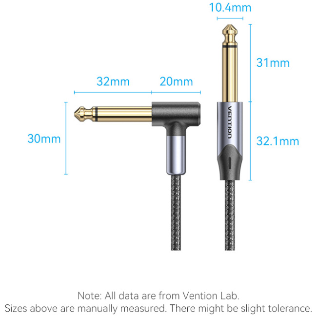 Vention AUDIO 6.3mm M to 6.3mm M Right Angle Braided-Metal 3.0m BKEHI - Image 10