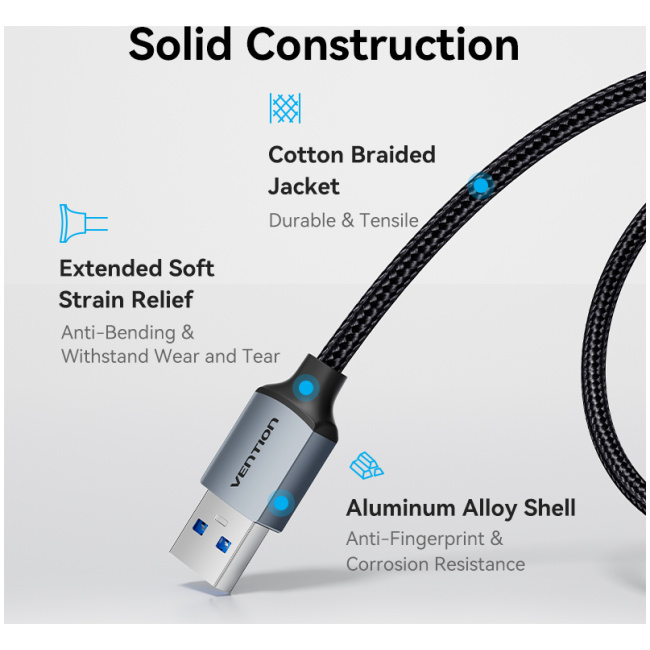 Vention Cable USB-A 3.0 M-M Braided 1.5m CTSHG - Image 5