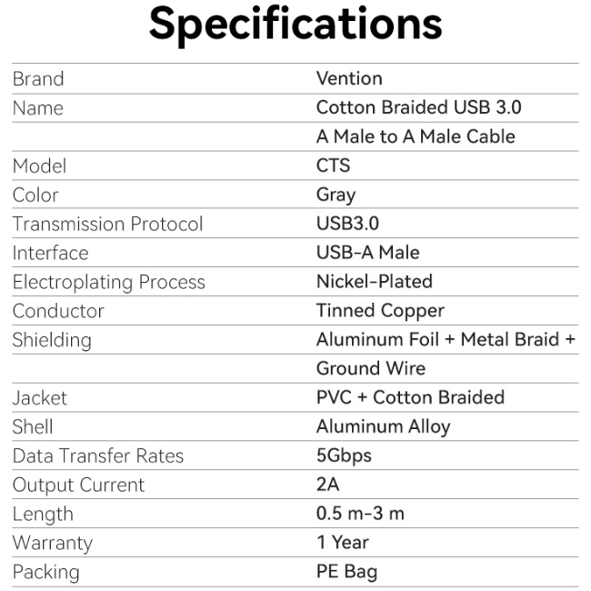 Vention Cable USB-A 3.0 M-M Braided 1.5m CTSHG - Image 7