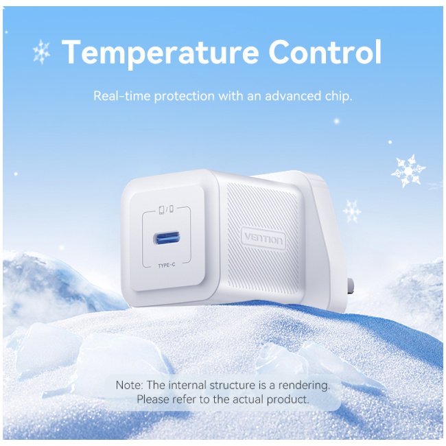 Vention Charger Wall GaN 20W 1xUSBC UK + USB-C 1m Cable White FEPW0-UK-01 - Image 6