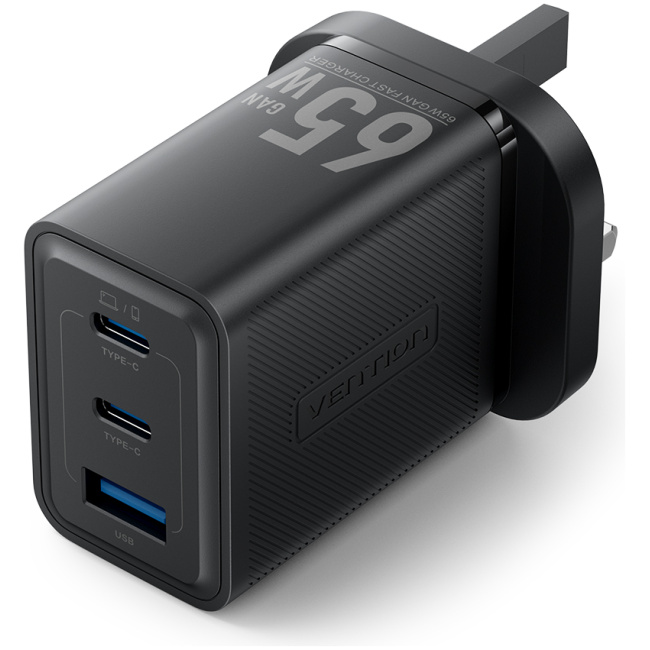 Vention Charger Wall GaN 65W 2xUSBC 1xUSBA Black FERB0-UK