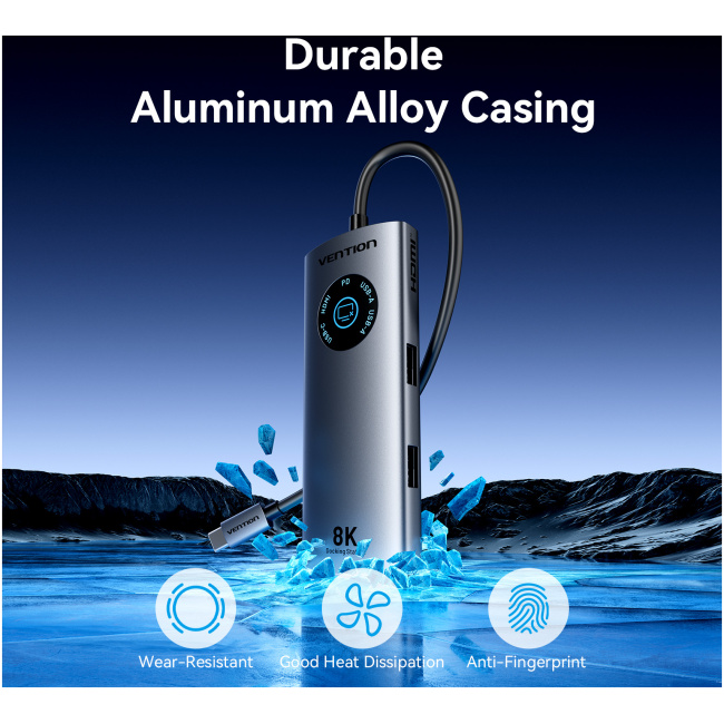 Vention HUB USB-C 3.2 Gen1/8K-HDMI/Gb/PD + LED Display & Switch TQZHB - Image 10