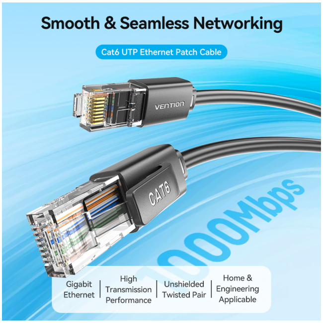 Vention NETWORK Cable CAT6 UTP 15.0m Black IBRBN - Image 3