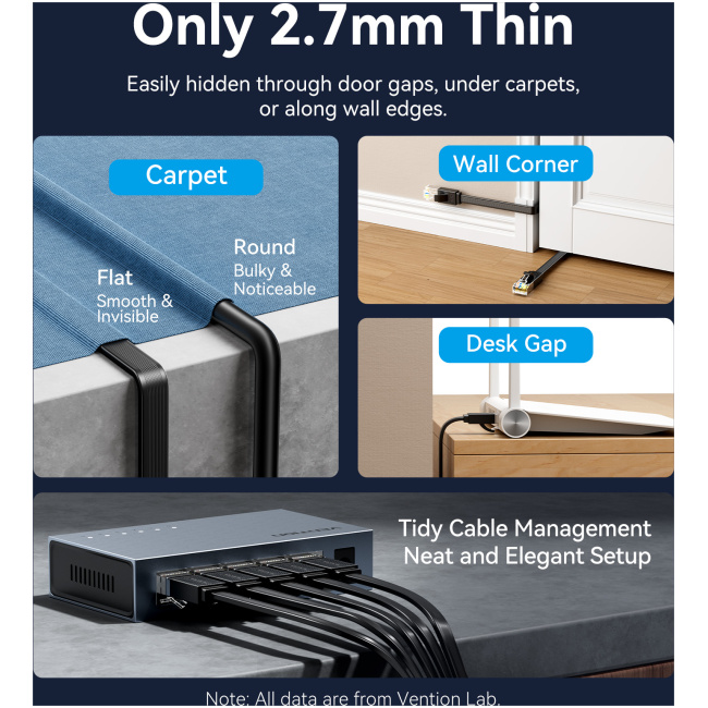 Vention NETWORK Cable CAT7 Flat 3.0m Black ICGBI - Image 5