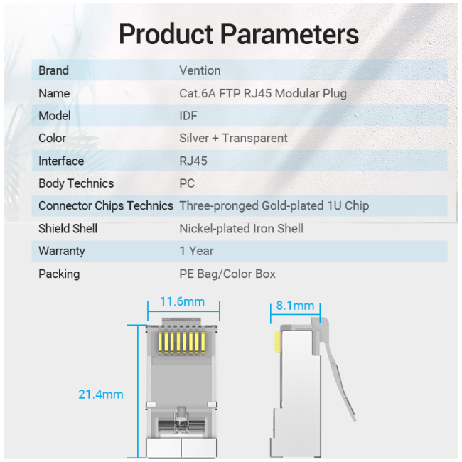 Vention NETWORK Connectors CAT6A FTP Modular Plug IDFR0-10 (10-Pack) - Image 9