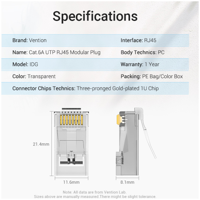 Vention NETWORK Connectors CAT6A UTP Modular Plug IDGR0-50 (50 Pack) - Image 8
