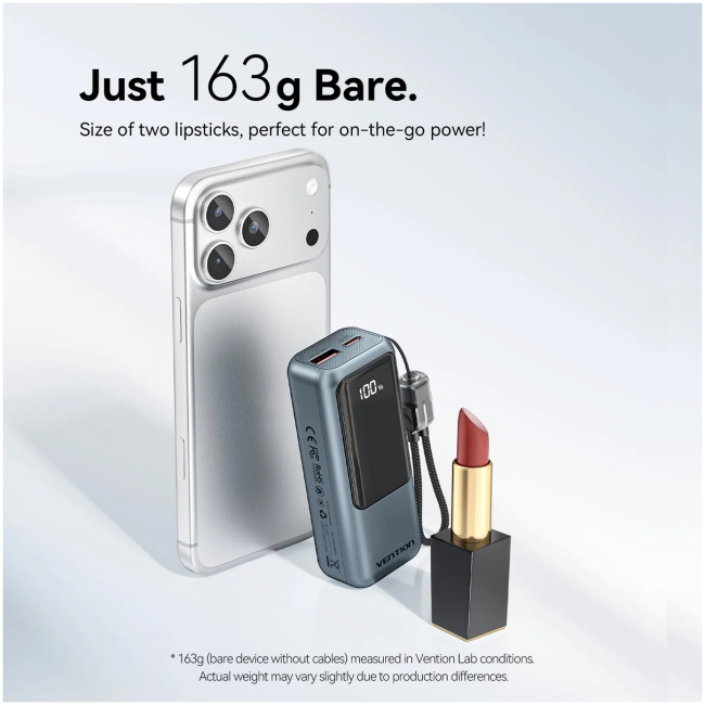 Vention Powerbank 10000mAh 22.5W Built-in USB-C Lanyard + Display FKOH0 - Image 3