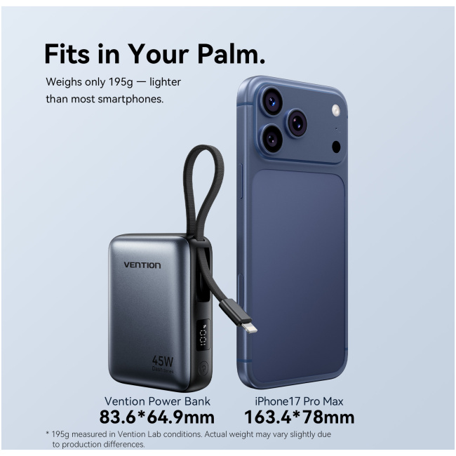 Vention Powerbank 10000mAh 45W Built-in USB-C & Lightning Cables FKMN0 Beige - Image 5