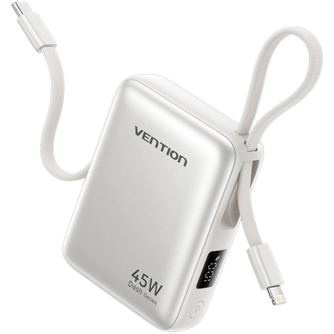 Vention Powerbank 10000mAh 45W Built-in USB-C & Lightning Cables FKMN0 Beige