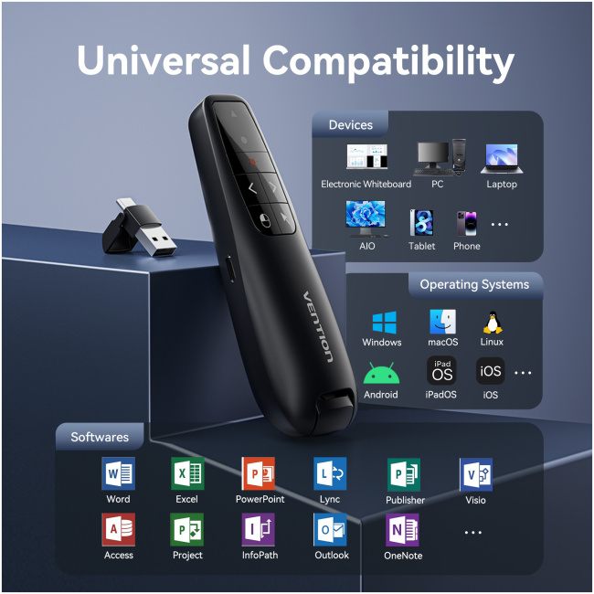Vention Wireless Presenter Red Laser Pointer & Air Mouse Rechargeable KQPB0 - Image 11
