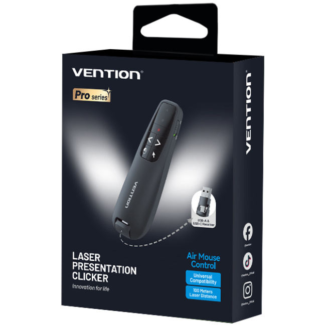 Vention Wireless Presenter Red Laser Pointer & Air Mouse Rechargeable KQPB0 - Image 3