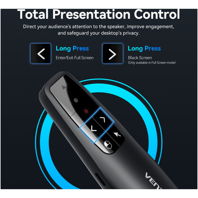 Vention Wireless Presenter Red Laser Pointer & Air Mouse Rechargeable KQPB0 - Image 8