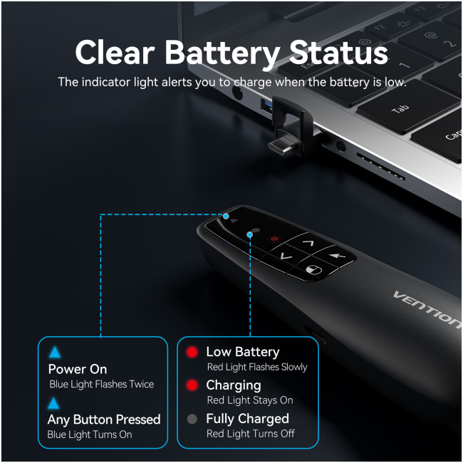 Vention Wireless Presenter Red Laser Pointer & Air Mouse Rechargeable KQPB0 - Image 10