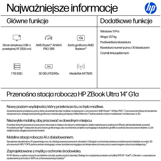 HP ZBook Ultra G1a Copilot+ PC AMD Ryzen AI Max PRO 385 Mobile workstation 35.6 cm (14") 2.8K touchscreen 32 GB LPDDR5x-SDRAM 1 TB SSD Wi-Fi 7 (802.11be) Windows 11 Pro AI Workstation, AI PC Silver - Image 4