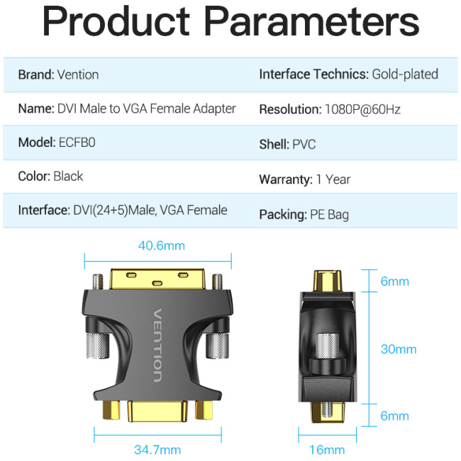 Vention VGA Adaptor Female to DVI Male ECFB0 - Image 11