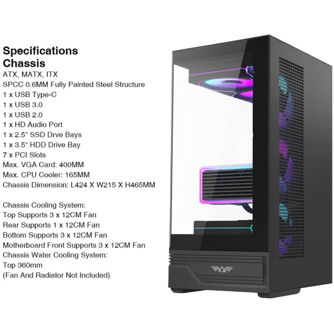 Armaggeddon Gaming Case ATX AQUARON XTREME X10 With 10x ARGB Fans - Image 9