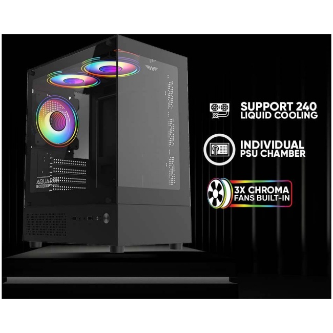 Armaggeddon Gaming Case M-ATX AQUARON DUPLEX 2 CHROMA Black (3x Chroma Fans) - Image 2