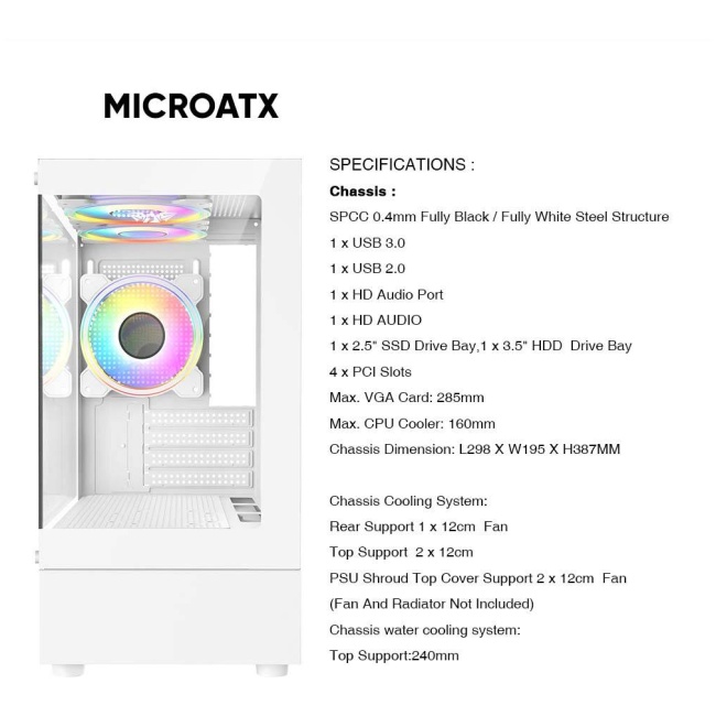 Armaggeddon Gaming Case M-ATX AQUARON DUPLEX 2 CHROMA White (3x Chroma Fans) - Image 6
