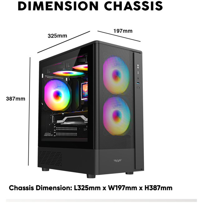 Armaggeddon Gaming Case M-ATX AQUARON NEMO 3 Black (5x RGB Fans & 250W 80+ PSU) - Image 6