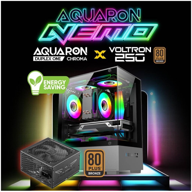 Armaggeddon Gaming Case M-ATX AQUARON NEMO Black (3x Chroma Fans & 250W 80+ PSU) - Image 2