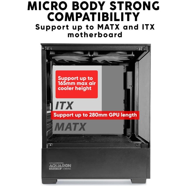 Armaggeddon Gaming Case M-ATX AQUARON NEMO Black (3x Chroma Fans & 250W 80+ PSU) - Image 3