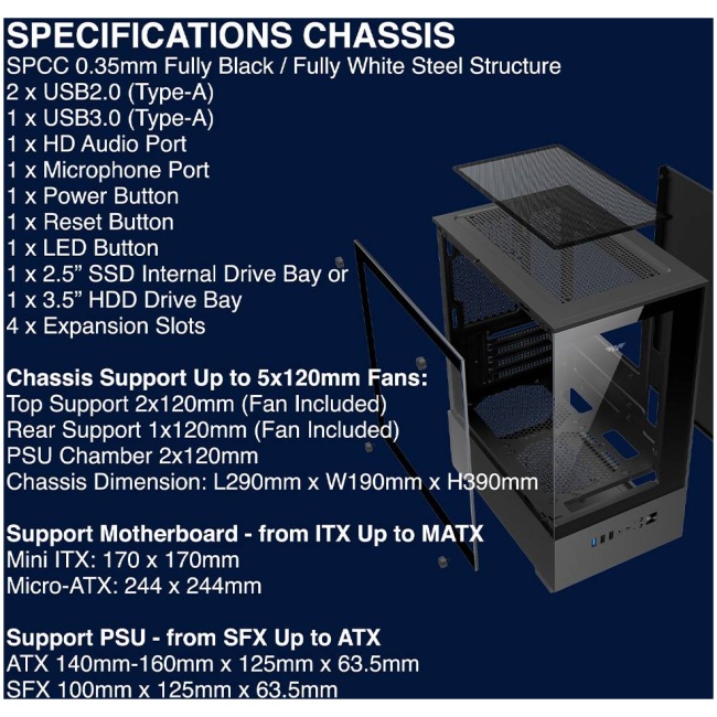 Armaggeddon Gaming Case M-ATX AQUARON NEMO Black (3x Chroma Fans & 250W 80+ PSU) - Image 5
