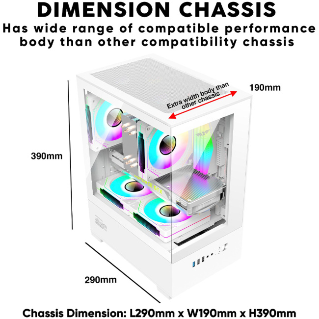 Armaggeddon Gaming Case M-ATX AQUARON NEMO White (3x Chroma Fans & 250W 80+ PSU) - Image 3