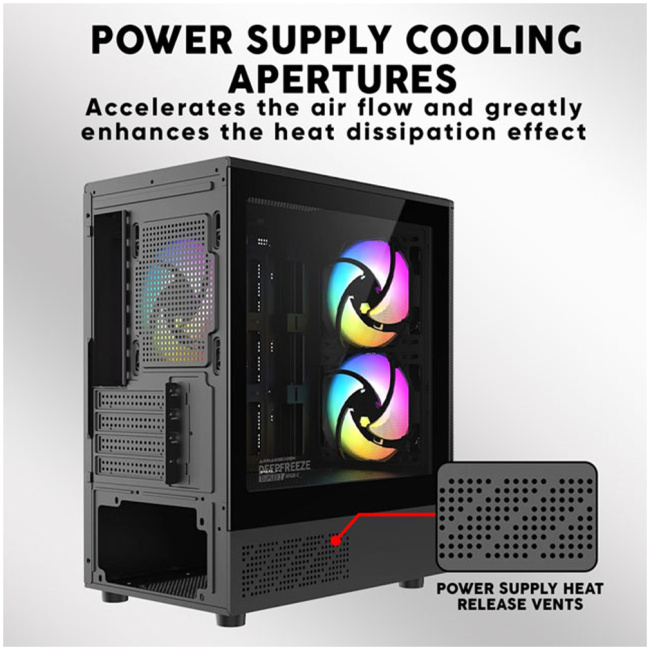 Armaggeddon Gaming Case M-ATX DEEPFREEZE DUPLEX 2 Black 3x ARGB Fans - Image 5