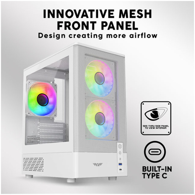 Armaggeddon Gaming Case M-ATX DEEPFREEZE DUPLEX 2 White 3x ARGB Fans - Image 3