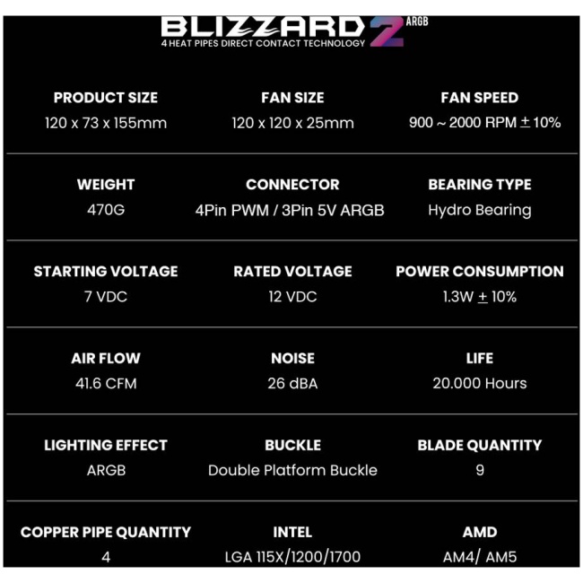 Armaggeddon Gaming Cooling CPU Silent RGB Fan 4-Pipe BLIZZARD 2 Black - Image 10