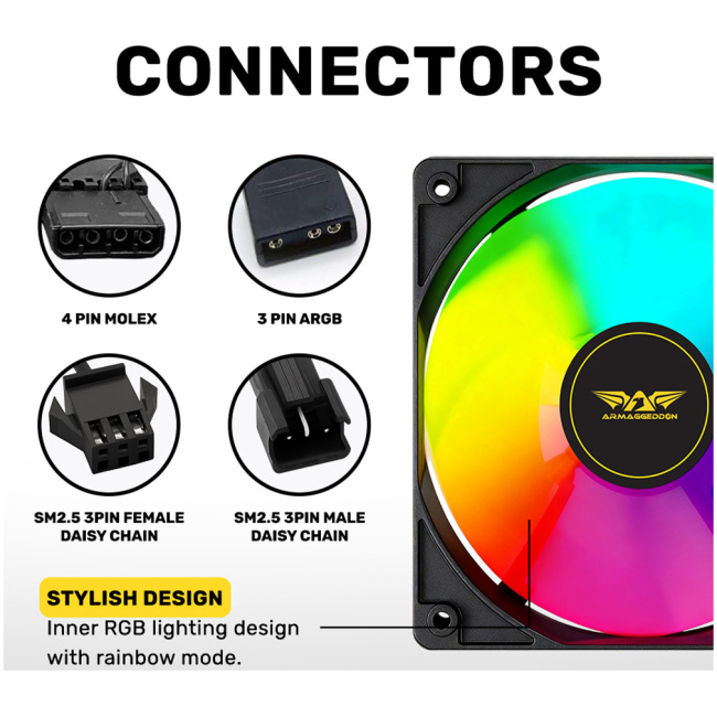 Armaggeddon Gaming Cooling Fan Set 4pcs ARGB KIT 6000 Pro Black - Image 4