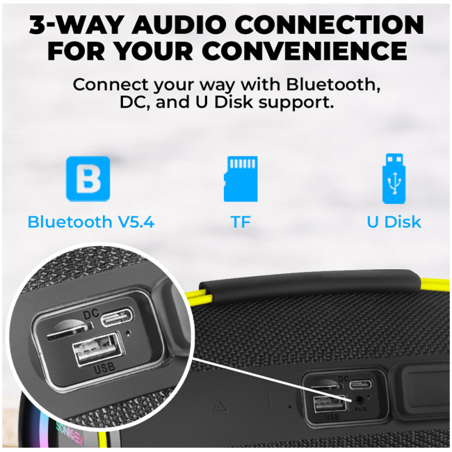 SonicGear Portable Speaker TWS BT/USB/FM/RGB IPX5 30W SONICGO! BOOM 6 - Image 10