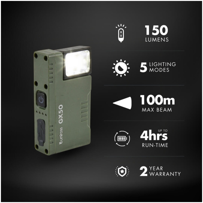 Uniross Light Torch GX50 Rechargeable Torch 150 Lumens with Magnet, Belt Clip & Lanyard - Image 8