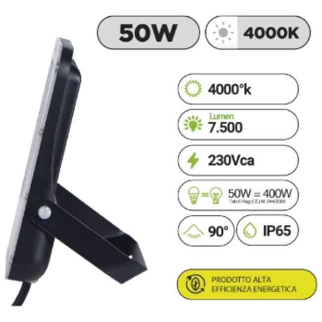 GBC ON LED NIGHT PRO 50 LED Floodlight 4000K Cool White 50W Black - Image 4