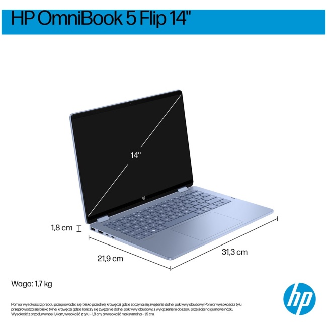 HP OmniBook 5 Flip 14-fp0004nw Intel Core 5 120U 2-in-1 Laptop 35.6 cm (14") 2K Touchscreen 16 GB LPDDR5 SDRAM 512 GB SSD Wi-Fi 6 (802.11ax) Windows 11 Home Blue - Image 4